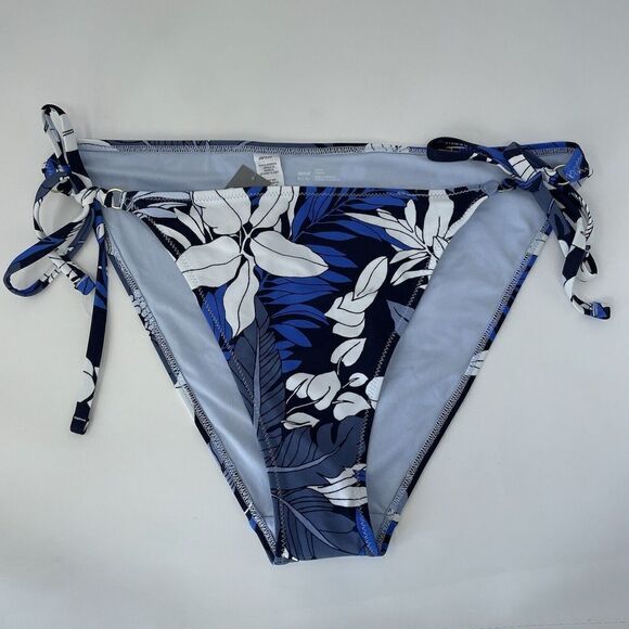 AERIE Womens Blue Tropical-Print Side-Tie Bikini Bottom NEW Sz Extra Large XL - Picture 1 of 6